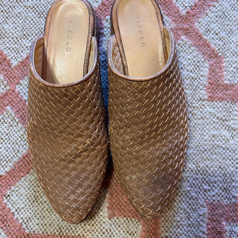 Nisolo Brown Woven Leather Mule Clogs